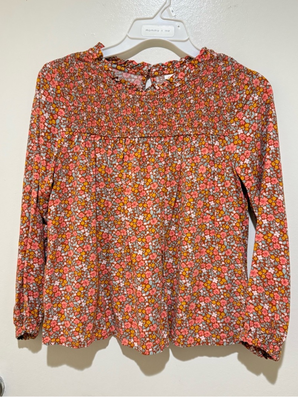 Cat & Jack Floral Smocked Yoke Blouse - Pink Multi